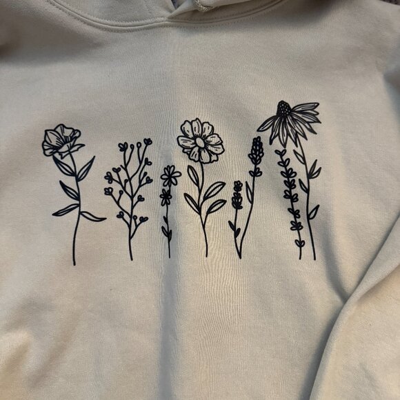 Minimalist Floral Hoodie, Line Art Flowers - Size L - Picture 2 of 4